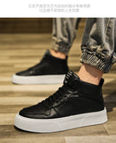 IGxx High top Shoes Zip Lace-up Leather Men's Sneakers Punk Ankle Boots For Men Hook&Loop Shoes White indestructible lacoste