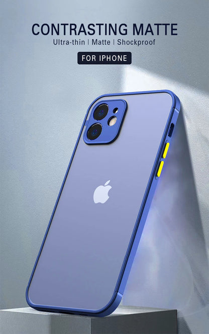 Luxury Shockproof Armor Matte Case For iPhone 11 12 13 Pro Max XR XS X 7 8 Plus SE Mini Silicone Bumper Clear Hard PC Cover