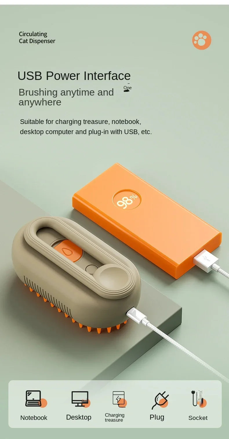 3-in-1 Dog and Cat Electric Brush Cleaning Steam Brush Spray Massage Comb Retractable Handle Pet Grooming Hair Removal Brush