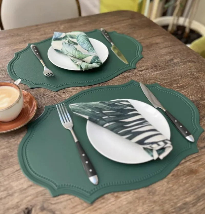1/4/6PCS Shaped PU Placemat Set Faux Leather Kitchen Dining Table Pad Luxury Black Pink Green Place Mat Tableware Cafe Pad 식탁매트