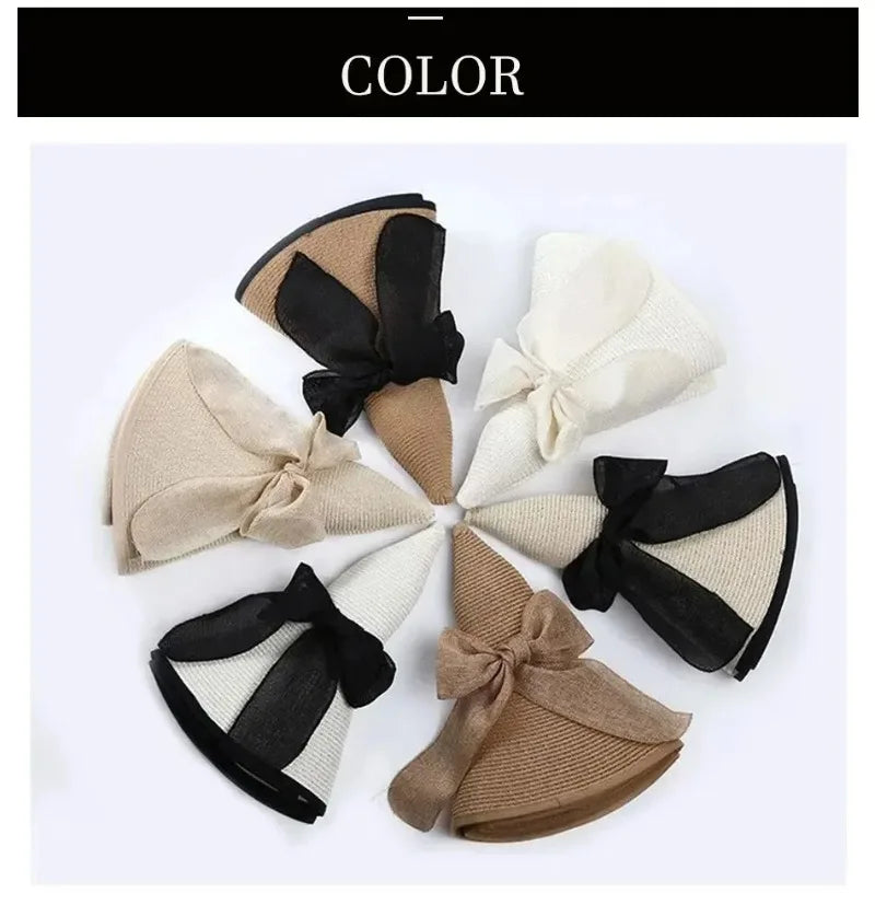 1Pc Women's Seaside Bow Beach Hat Oversize Straw Hat Women's Summer Sun Block Big Brim Hat Suitable For Sun Protection