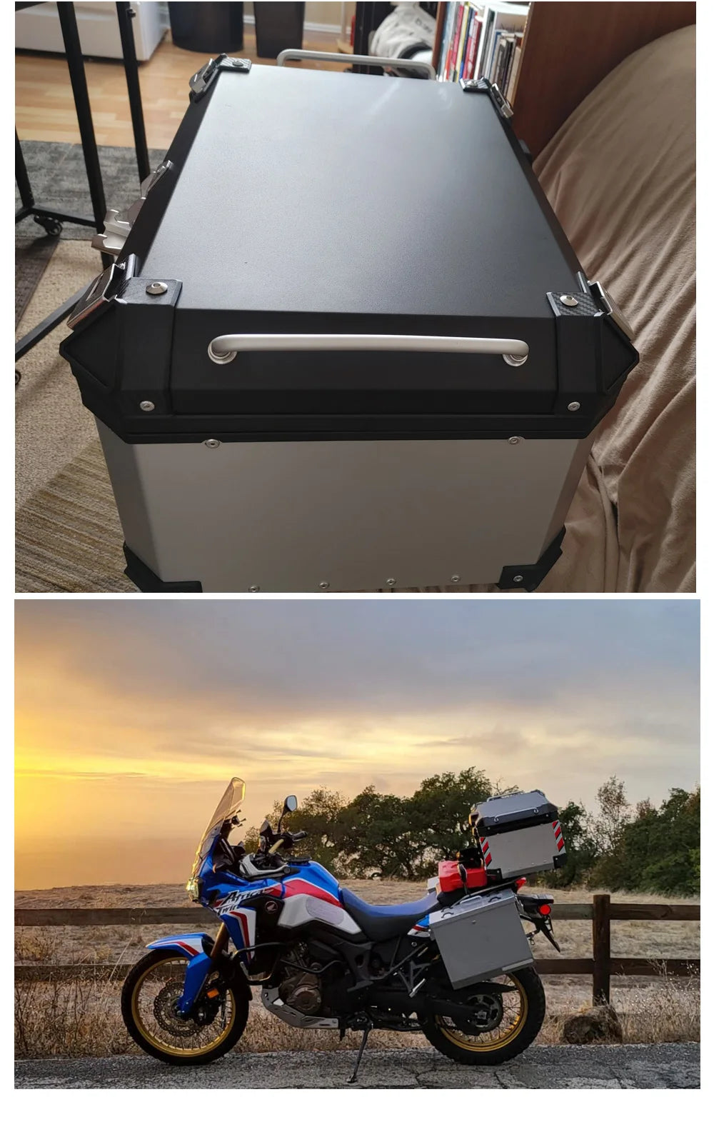 KEMIMOTO 45L/55L/65L Motorcycle Aluminum Case Tail Box Trunk with backrest Universal Top Tail Rear Luggage Tool Storage Box