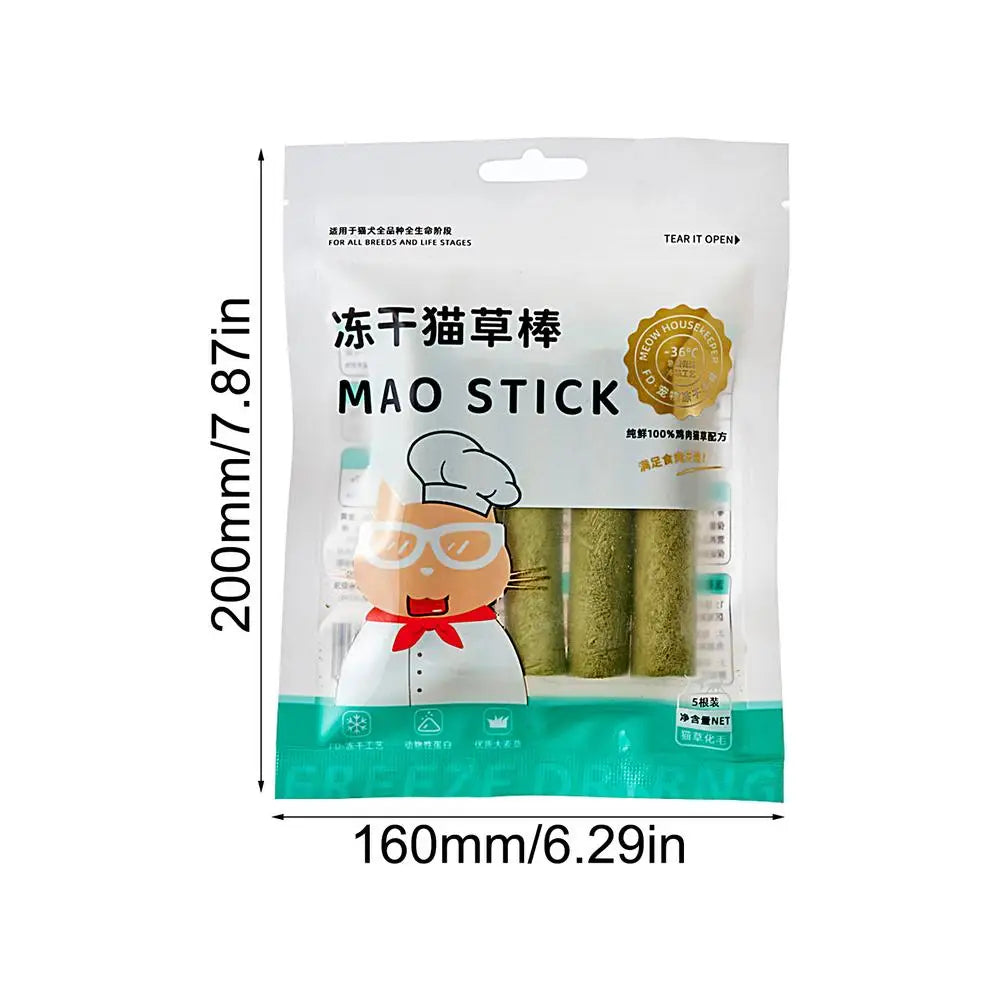 Cat Grass Teething Stick 5Pcs/bag Freeze-dried Cat Dog Snacks Stress Relief Cat Food For Small Medium Large Cats