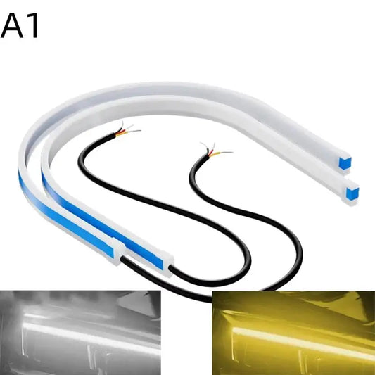 Hot! NEW 2Pc 30cm Car DRL Flexible Waterproof Headlight LED Strip Universal Auto Headlights Turn Signal Yellow Brake Flow Lights