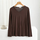 Modal Bottoming Tshirt Long sleeves thin Mask T-shirts Solid color V-Neck Base Tee Tops Plus size loose undershirt all match
