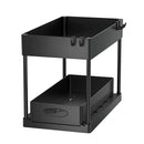 2 Tier Under Sink Organizer Sliding Cabinet Basket Organizer Storage Rack with Hooks Hanging Cup Bathroom Kitchen Organizer