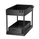 2 Tier Under Sink Organizer Sliding Cabinet Basket Organizer Storage Rack with Hooks Hanging Cup Bathroom Kitchen Organizer