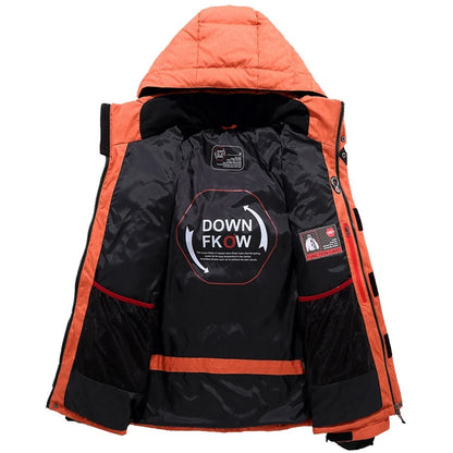 Chaqueta de plumón de 20 grados para hombre, parka de invierno para hombre, chaqueta de plumón de pato blanca con capucha para exteriores, abrigo de nieve acolchado grueso y cálido de gran tamaño M-4XL