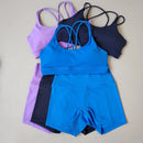 Women Gym Suit Yoga Clothes Shorts Leggings+ Bra 2-Piece Set Running Exercise Fitness Sportswear High Waist Cross Beautiful Back