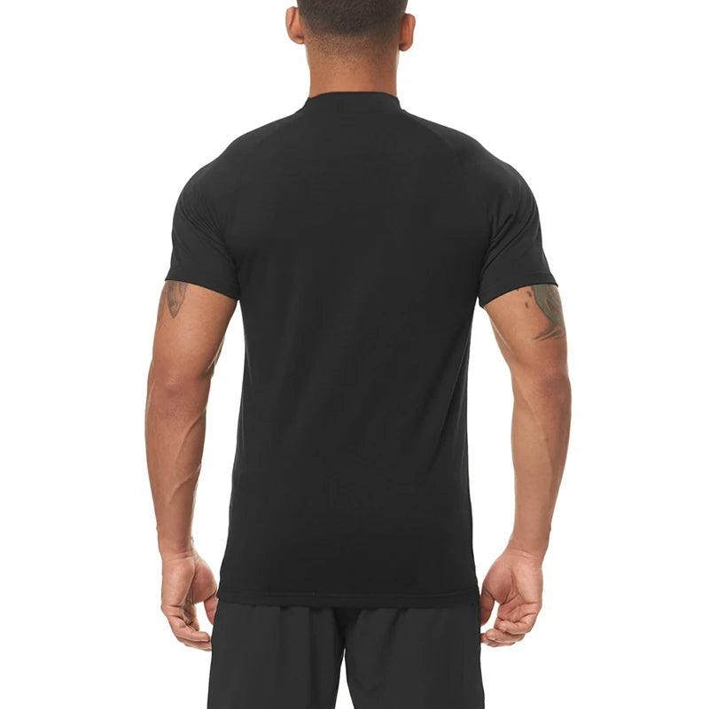 Compression Quick-Dry Breathable T-Shirt Men's Sport Short Shirt Gym Fitness Bodybuilding Workout Top Fashion Turtleneck Clothing