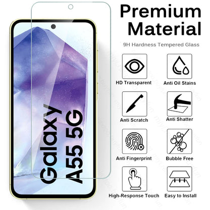 Sumsung A55 5G Case 3Pcs HD 9H Tempered Glass Screen Protector For Samsung Galaxy A55 5G Samung A 55 55A 2024 SM-A556B/DSN 6.6"