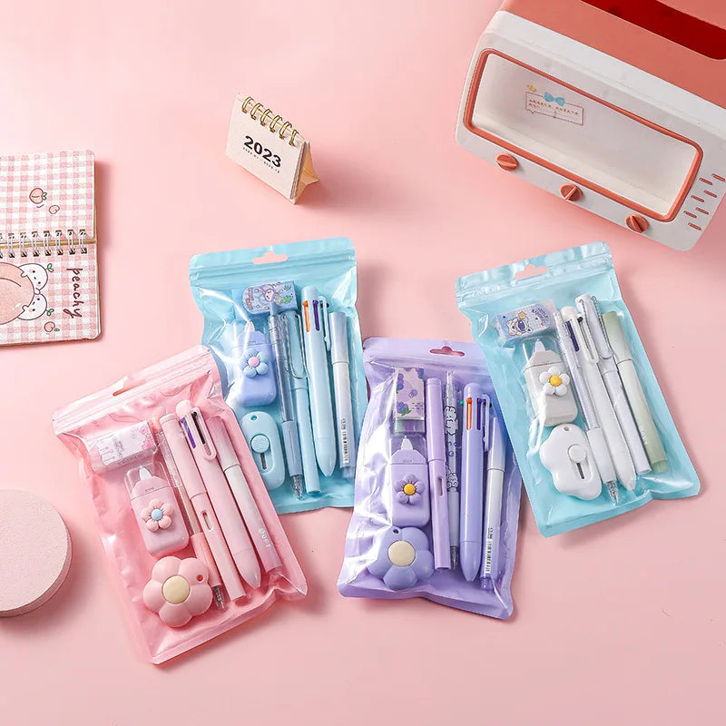 7-in-1 Stationery Set for Children: Back-to-School Gel Pen, Highlighter, Ballpoint Pen, Eternal Pencil, Tape, Eraser, Knife – Kids' Prize