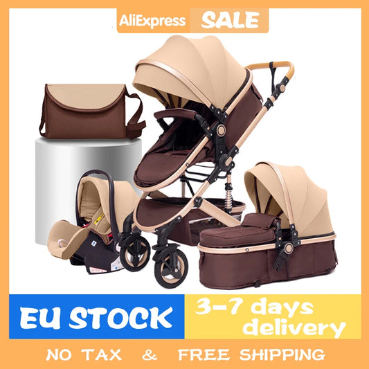 Luxurious 3-in-1 Portable Travel Baby Stroller High Landscape Aluminum Frame Foldable Pram Newborn Infant Four-Wheel Carriage