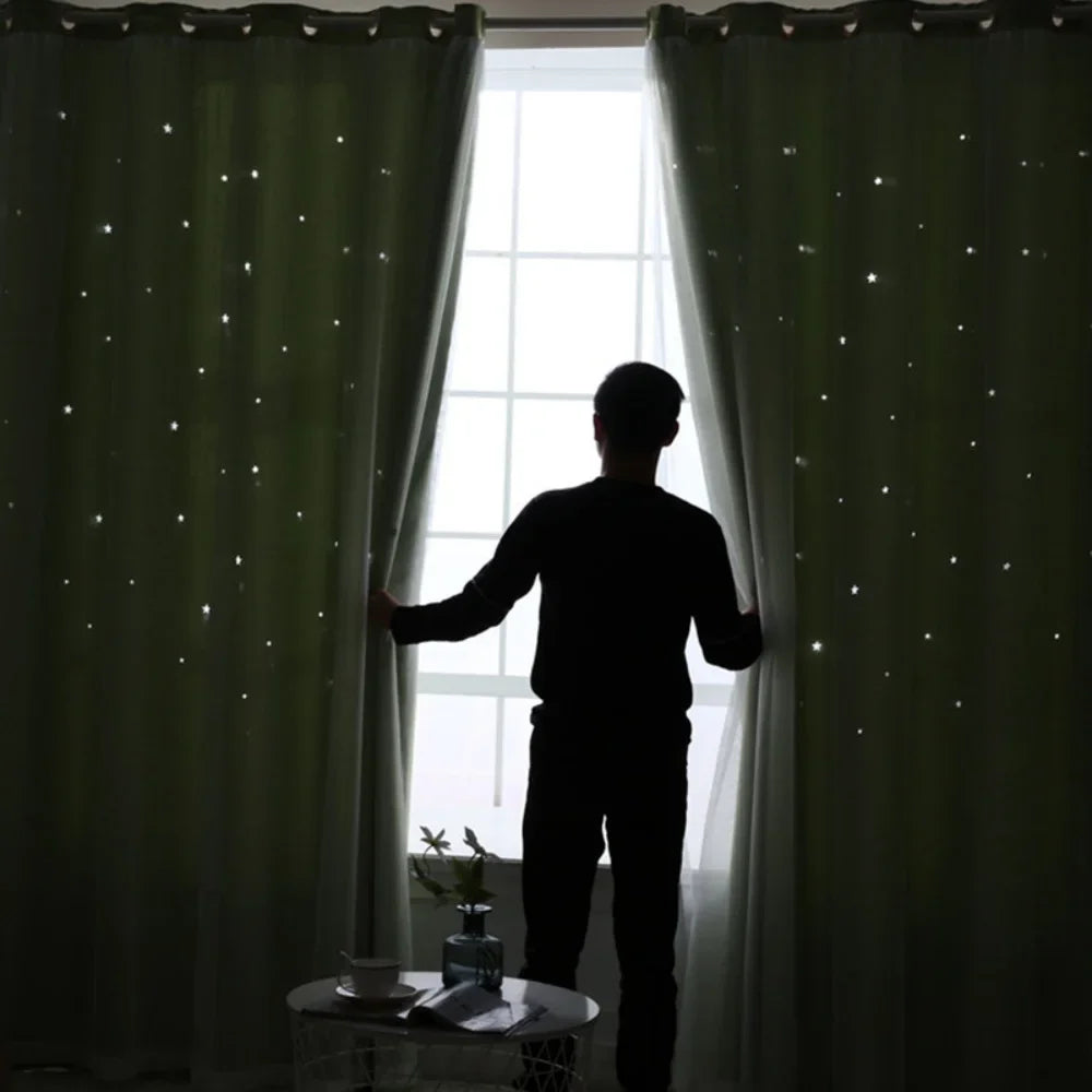 Kids Girls Bedroom Pink Curtains Star Cutout Blackout with White Sheer Pastel Nursery Window Curtain Panels for Living Room Home