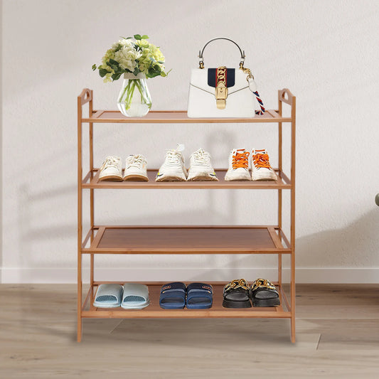 LOYALHEARTDY 4 Tiers Bamboo Standing Shelf Shoe Rack Bathroom Shelf Wooden Storage Shelf for Kitchen Balcony Bathroom Furniture