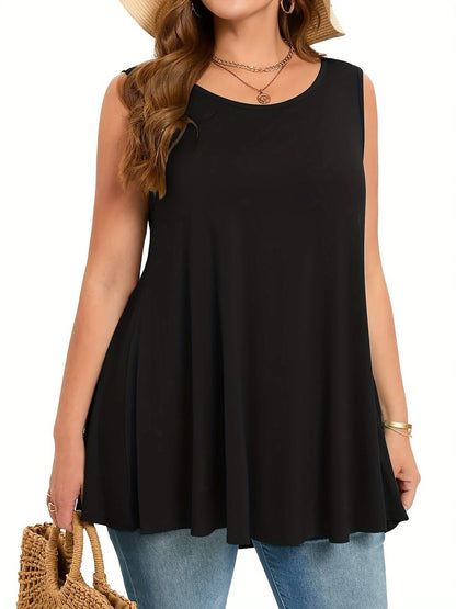 Plus size simples sólido regata casual tripulação pescoço sem mangas regata para o verão roupas femininas plus size