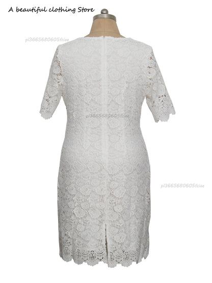 Plus size elegante vestidos de festa mulher branca verão bordado floral casamento convidado magro lápis midi vestido