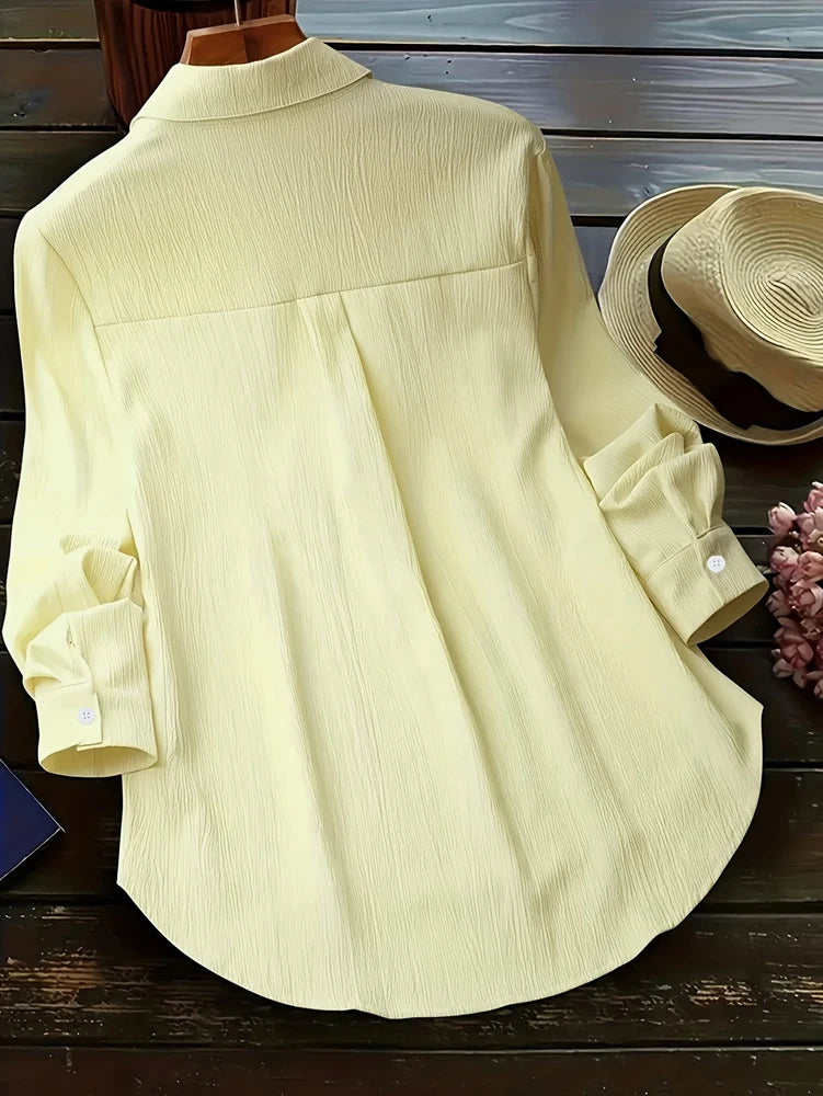 Blusa de manga larga para mujer, talla grande, primavera-verano 2025, nueva chaqueta holgada, chaqueta de trabajo informal, camisa con botones, ropa de abrigo