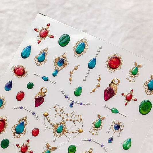 Colored Jewelry Gemstone Design 3D Self Adhesive Nail Art Decorations Stickers Colorful Fashion Manicure Decals Wholesale