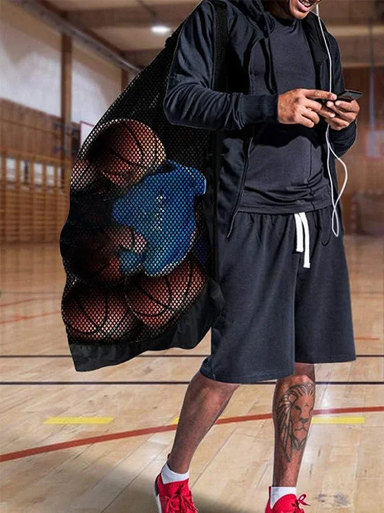 Mesh Soccer Ball Bag Extra Large Drawstring Basketball Storage Bag With Zipper Pocket Volleyball Football Net Pack Gym Bags