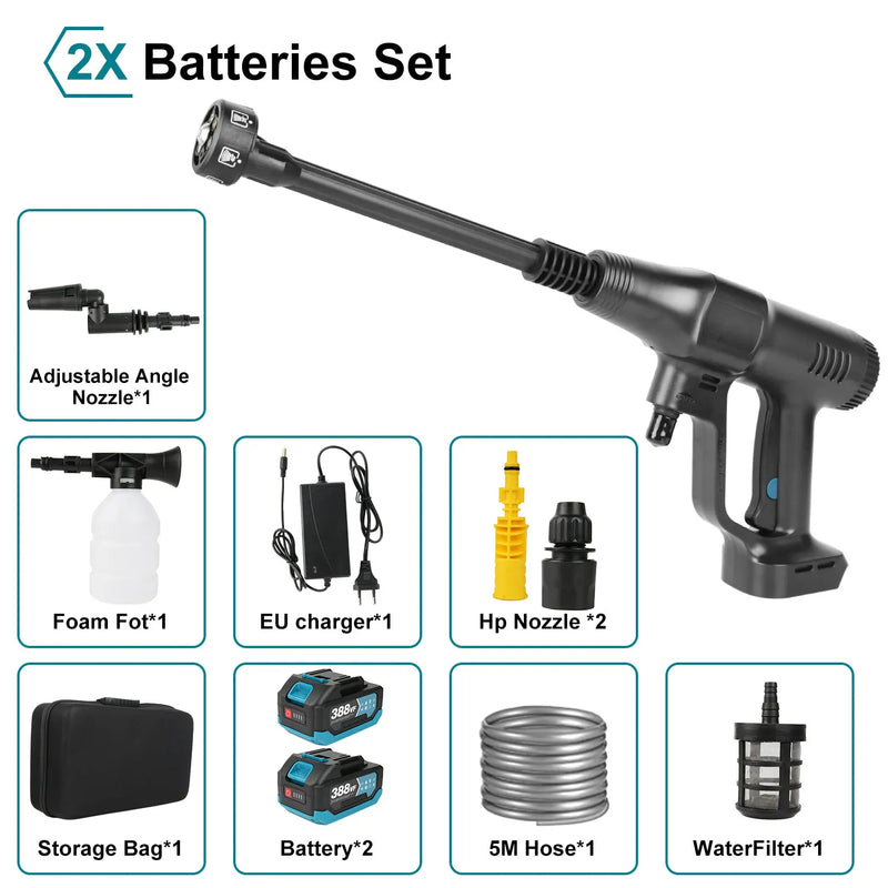 200Bar 6 IN 1 Brushless High Pressure Car Washer Gun Electric High Pressure Washer for Garden Tool Makita 18V Battery