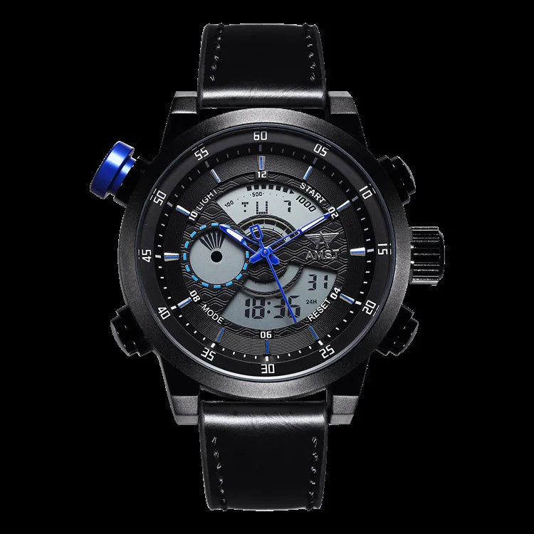 2024 NEW AMST Luxury Brand Men's Quartz LED Watches Men Fashion Casual Sports Clock Genuine Leather Military Wrist Watch
