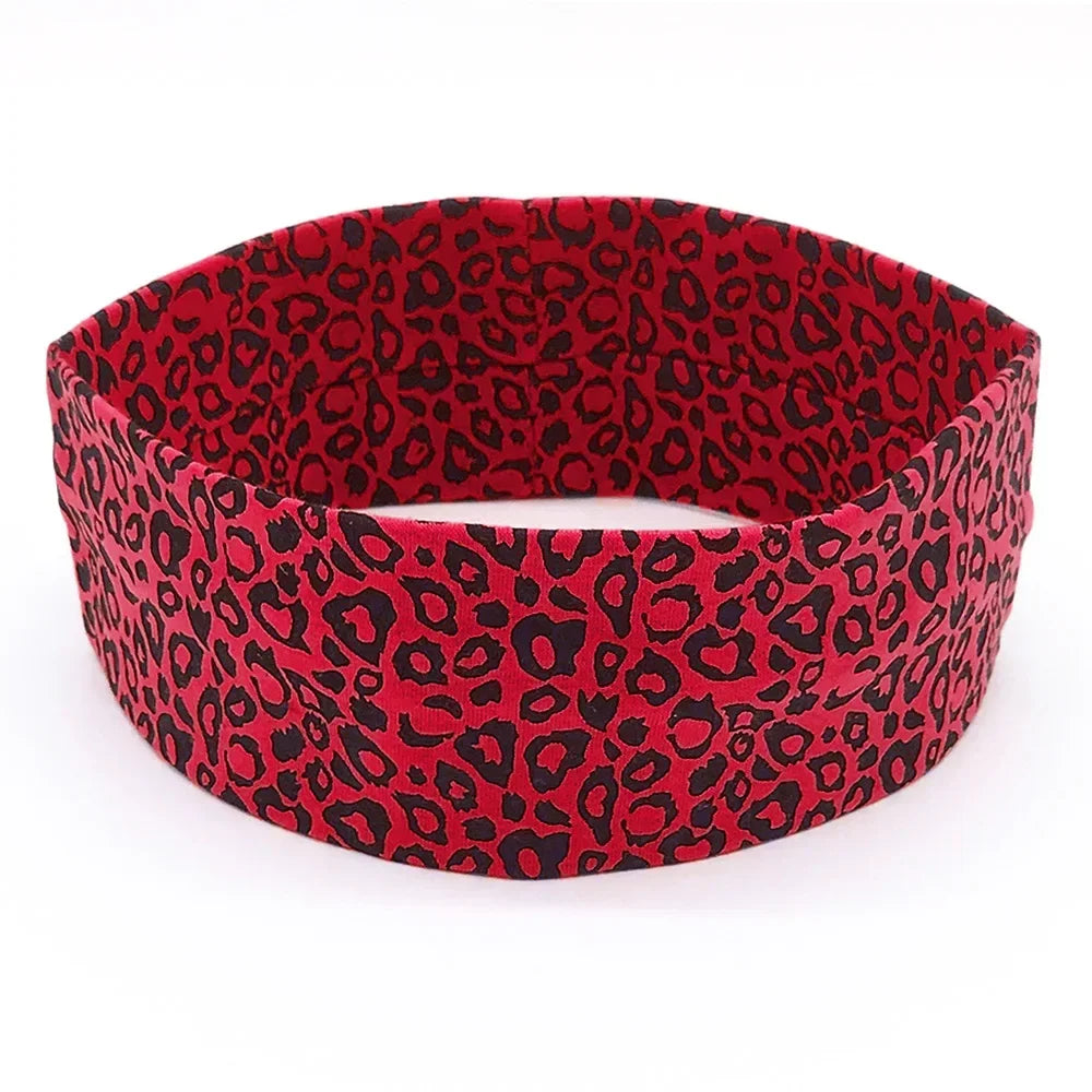Fashion Leopard Print Sports Headband Yoga Headband Women's Fitness Elastic Cotton Sweat-Absorbing Headscarf Athletic Headwear