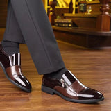 2025Men's Leather Shoes Sharp Pointed Outdoor Anti Slip Flat Fashion Business Zipper Footwear Casual Comfort Male Shoes