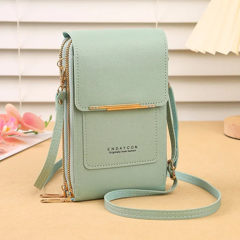Cartera para teléfono móvil con pantalla táctil, de piel sintética, para mujer, minibolso de hombro con solapa, tipo bandolera, pequeño
