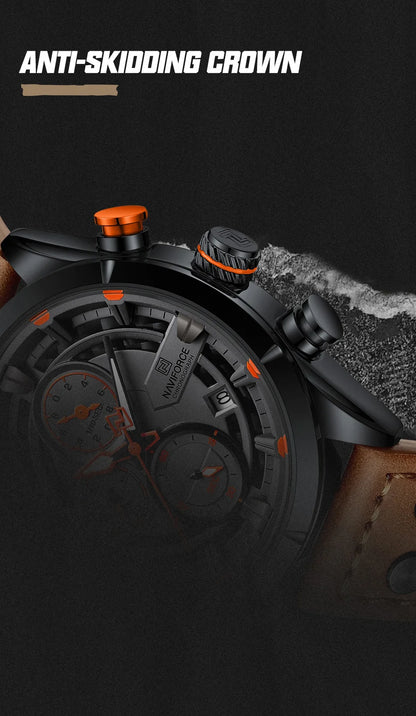 NAVIFORCE Men Casual Watch Fashion Luxury Waterproof Genuine Leather Strap Male Chronograph Quartz WristWatch Relogio Masculino