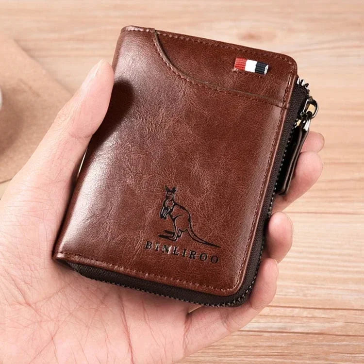 Genuine Leather Men's Wallet Luxury Short RFID Card Holder for Men Zipper Coin Purse Portable Male Wallets Billfold