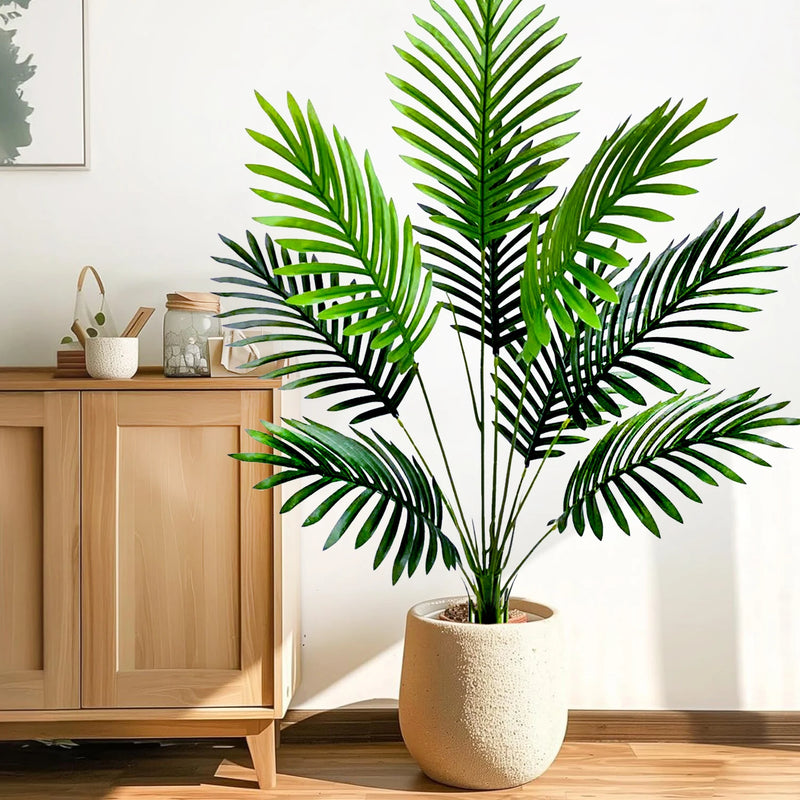 52-125cm/49.2in  Artificial Palm Tree Tropical Fake Plant Green Plastic Palm Leaf Branches Suitable for Home Garden Decoration