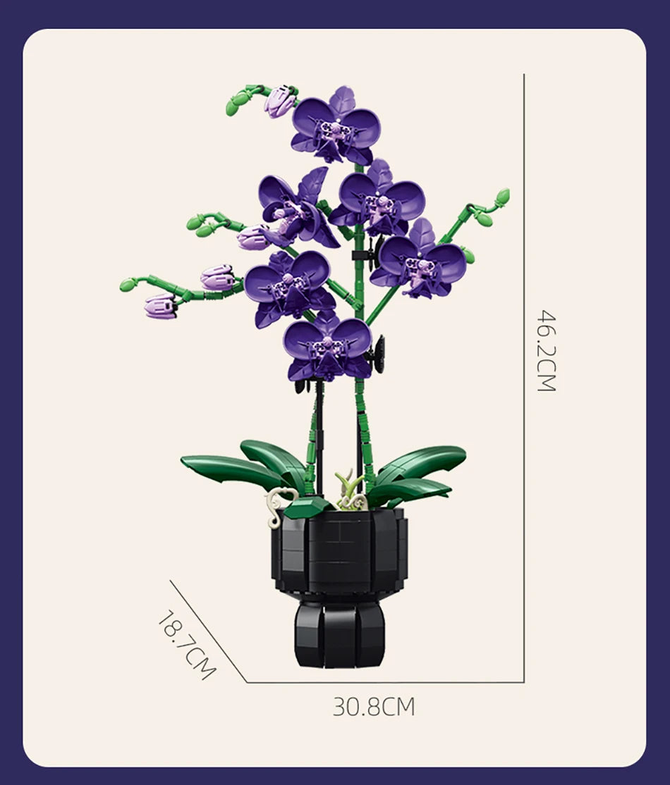 Creative Orchid Cymbidium Eternal Flowers Potted Plant Building Blocks Simulation Phalaenopsis DIY Bricks Toys Valentine's Gift