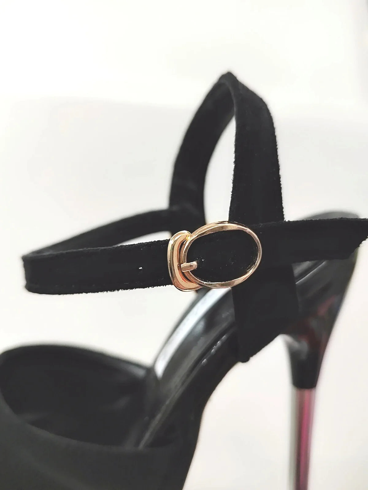 New Super High Thin Heels 30 Cm Steel Heels Large Size Women's Sandals Suede Black Buckle Sky-high Sexy Shoes platform sandals