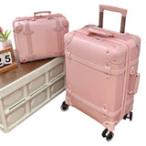 Vintage Leather Women Luggage Set 20in Carry-On + 24/26in Checked Suitcase Luxury Travel Trolley Case with Pink Handbag