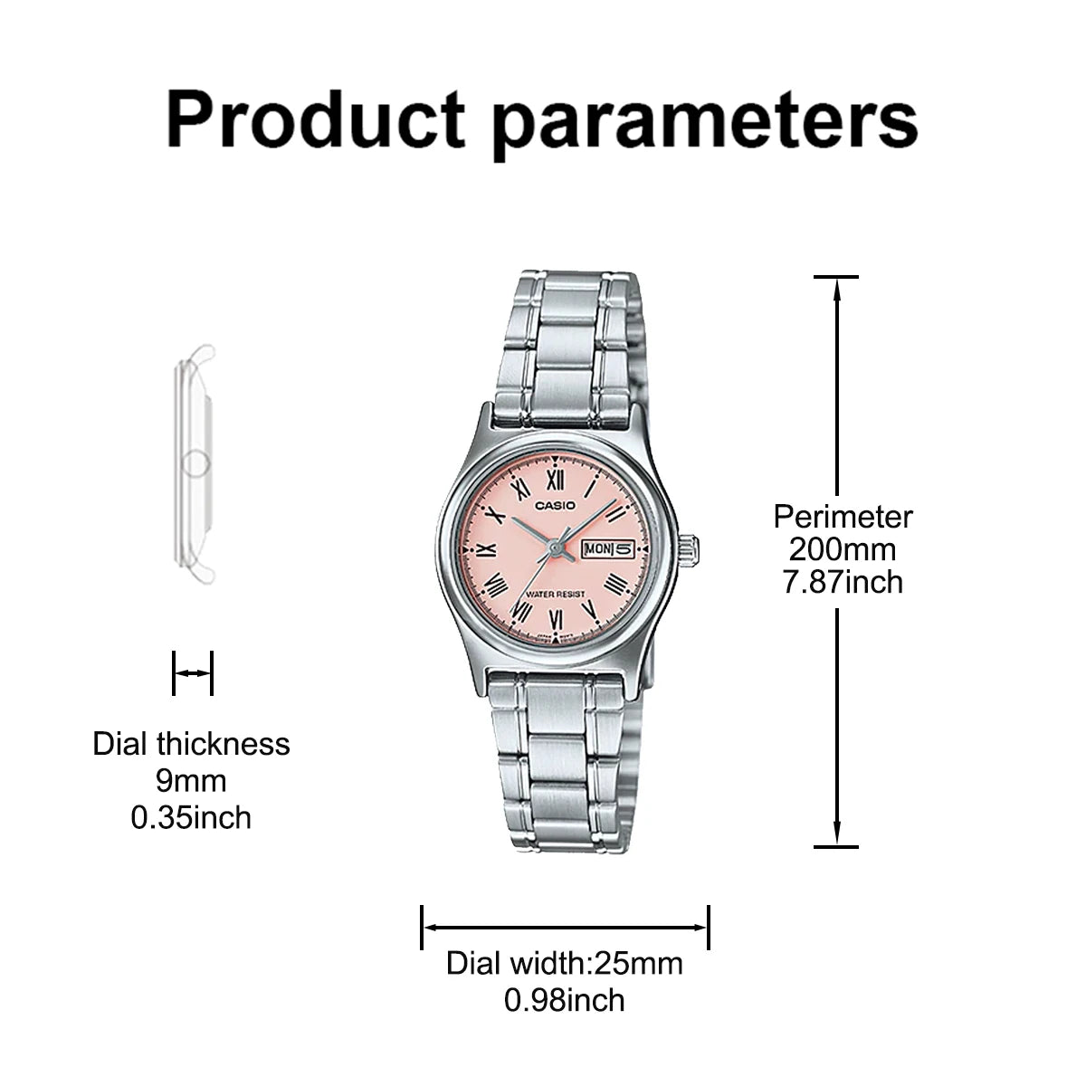 Relógio feminino Casio elegance quartzo - aço inoxidável  calendário duplo resistente a agua 30m