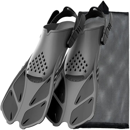 Aletas de snorkel con hebillas ajustables, aletas de natación cortas de silicona, zapatos de buceo con tacón abierto, talla de viaje, para adultos, hombres y mujeres