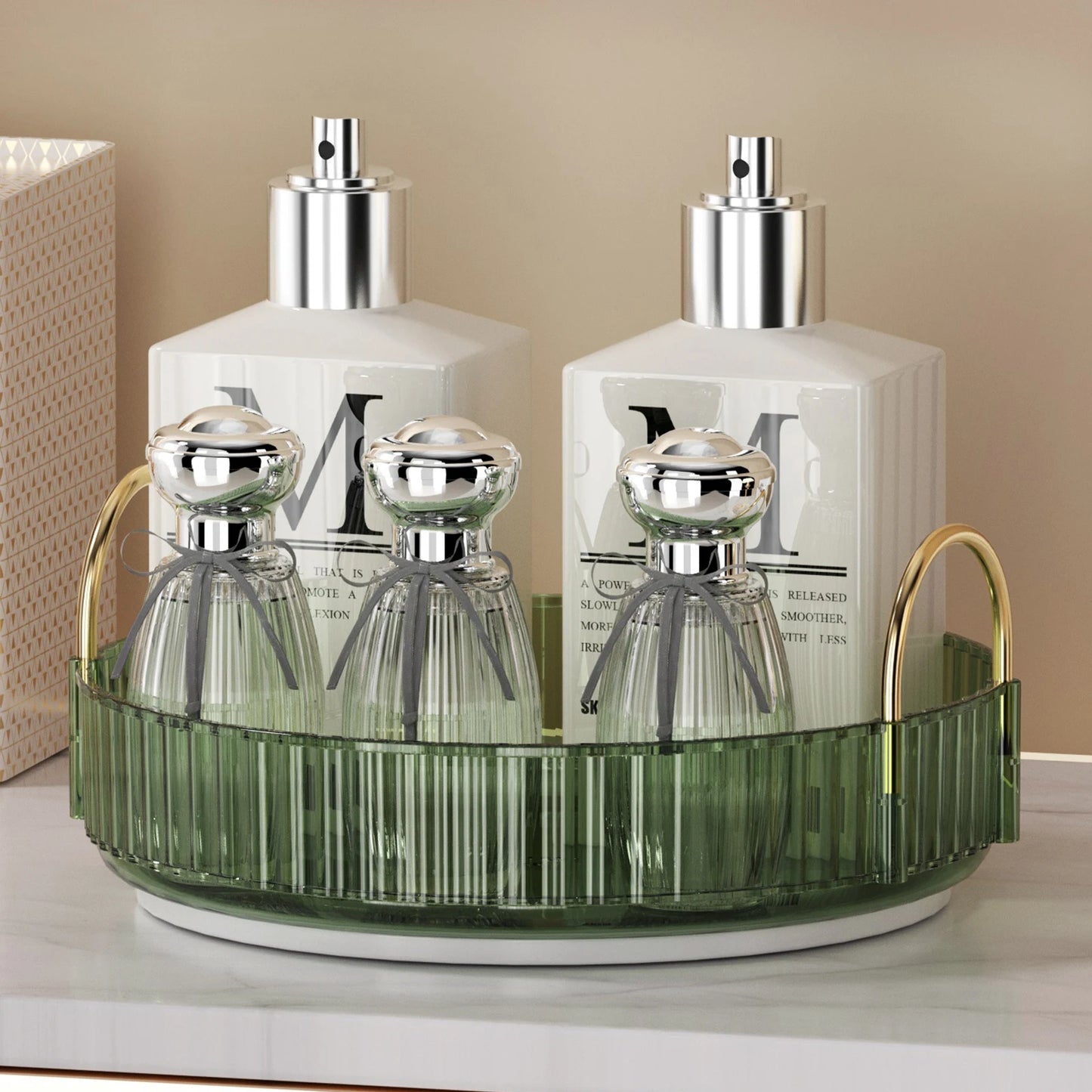 Rotating Makeup Organizer for Vanity 3 Tier Skincare Organizers Large Storage Bathroom Countertop Clear Cosmetic Holder Dresser