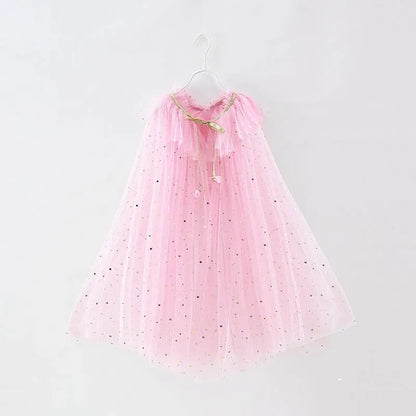 Summer Girl Princess Party Accessories Cloak Snow Queen Elsa Anna Costume Cape Rapunzel Aurora Sequins Tulle Halloween Mantle