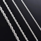 925 Sterling Silver Corda Colar de Corrente para Homens e Mulheres, Moda Pulseira, Largura 2mm 3mm 4mm, 1 Pc