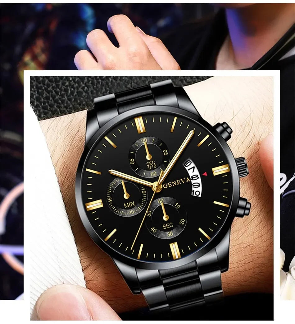 Fashion Men Stainless Steel Watch Luxury Calendar Quartz Wristwatch Men's Business Watches for Men Clock Montre Homme
