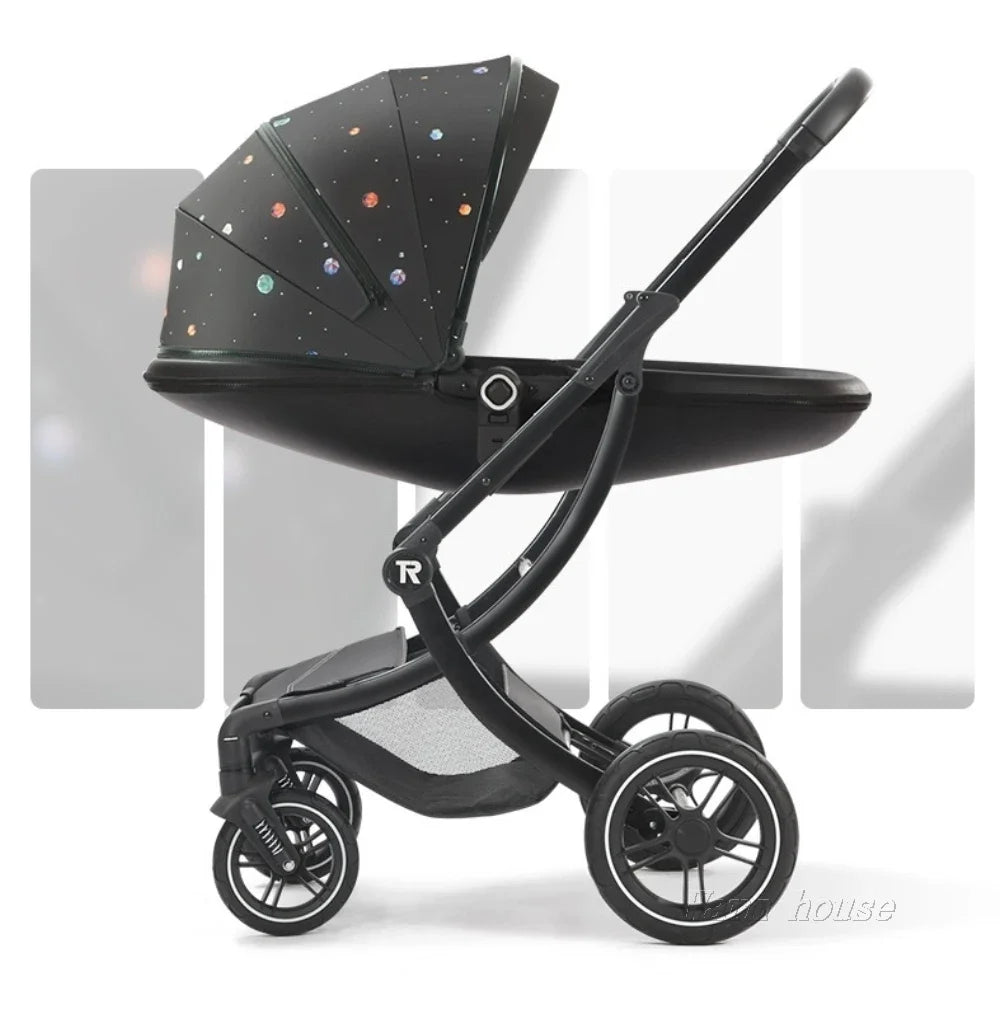 Cochecito de bebé 3 en 1, de lujo, con asiento para el coche, de piel sintética, con diseño de cáscara de huevo y paisaje alto.