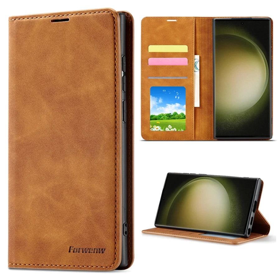 Wallet Magnetic Flip Card Slot Leather Case For Samsung Galaxy S24 Ultra S23 Plus S22 S21 S20FE A05s A14 A15 A34 A35 A53 A54 A55