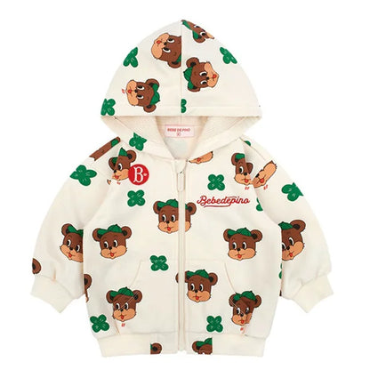 Cotton Spring/Autumn Baby Boys Girls Animals Printed Long Sleeve Hoodie Fashion Tops Kids Tracksuit Clothes 