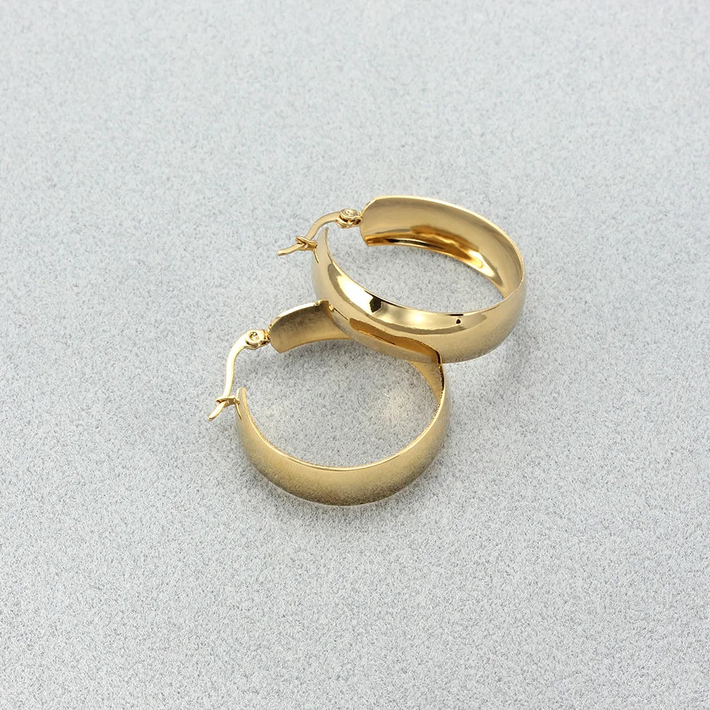 Stainless Steel Earrings for Women, Simple Plain Round Earrings, Gold Color, Wide Fashion Jewelry, Party Gift, 21mm, 31mm, 39mm Width