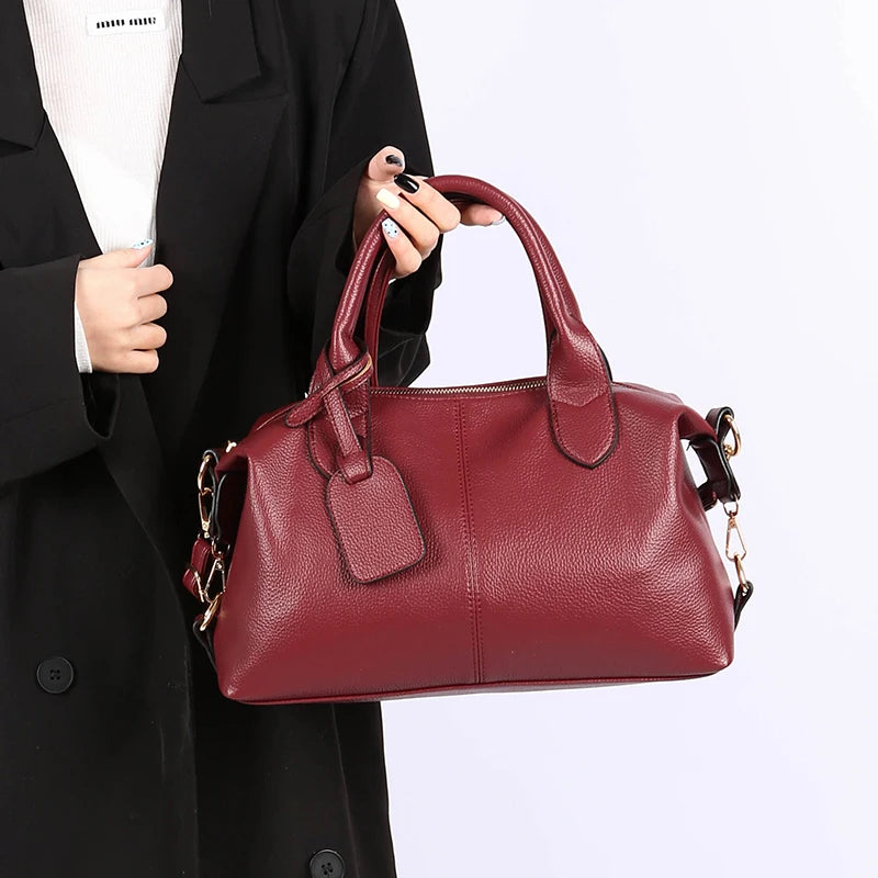 Genuine Brand Soft Leather Shoulder Bag For Women Casual Tote Bag Female Solid Color Purse Simple Design Handbag Commuting Sac