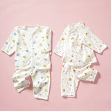 Ropa interior para bebé de 0 a 3 meses, con dibujos animados, para el hogar, de algodón, con botones, para niñas y niños, camiseta de manga larga y pantalones largos.