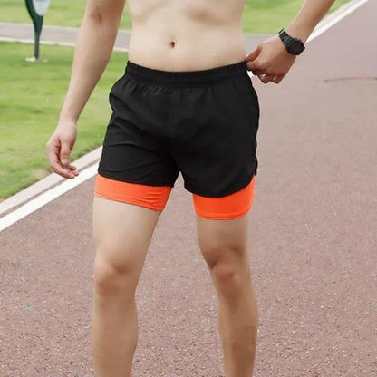 Pantalones cortos de entrenamiento físico para hombre, 2 en 1, de verano, de secado rápido, para gimnasio, playa, correr, de dos niveles, ropa deportiva para exteriores, novedad de 2024