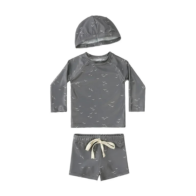 2025 Summer Baby Boys Swimsuit Long Sleeves One Piece Swimwear for Kids Toddler Cartoon UPF50+ Rash Guards Infant Bathing Sui