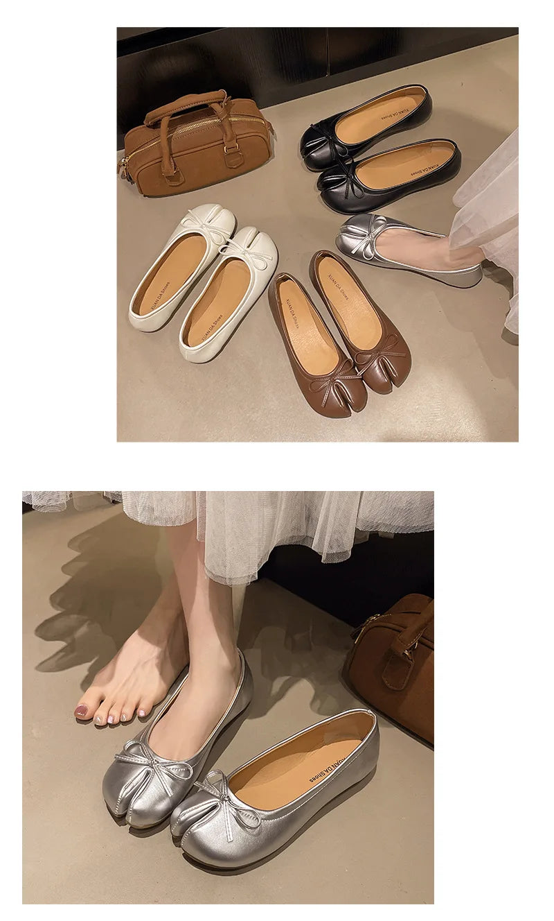 Summer Women's Bowknot Flat Tabi Ninja Shoes Pig Toe Slippers Lazy Person Horse Hoof Shoes Women Split Toe Mocassines Loafers